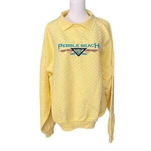Vintage Pebble Beach 80s Golf pale Yellow Long Sleeve textured Cotton sweater XL
